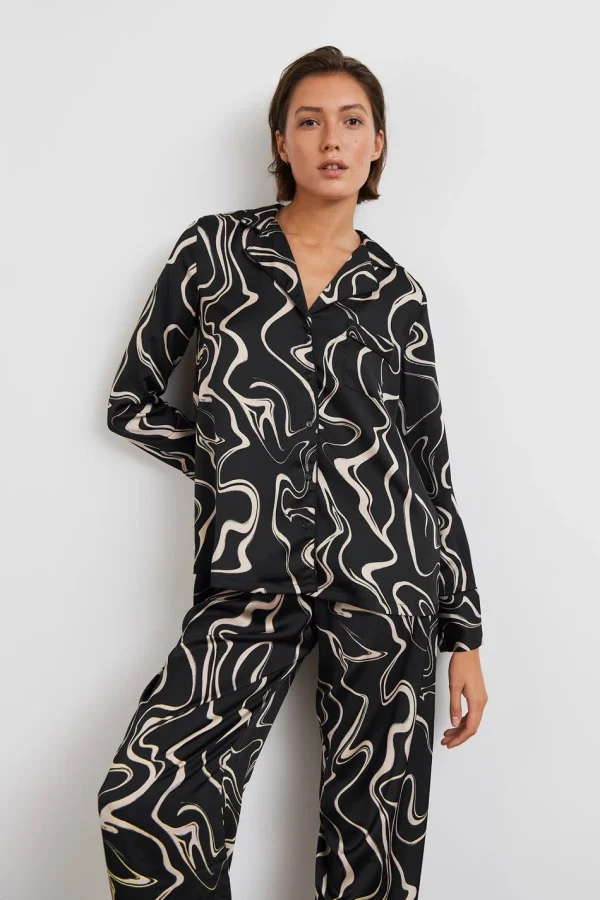 Gina Tricot Nicole Pyjamas Shirt Black/beige outlet 3