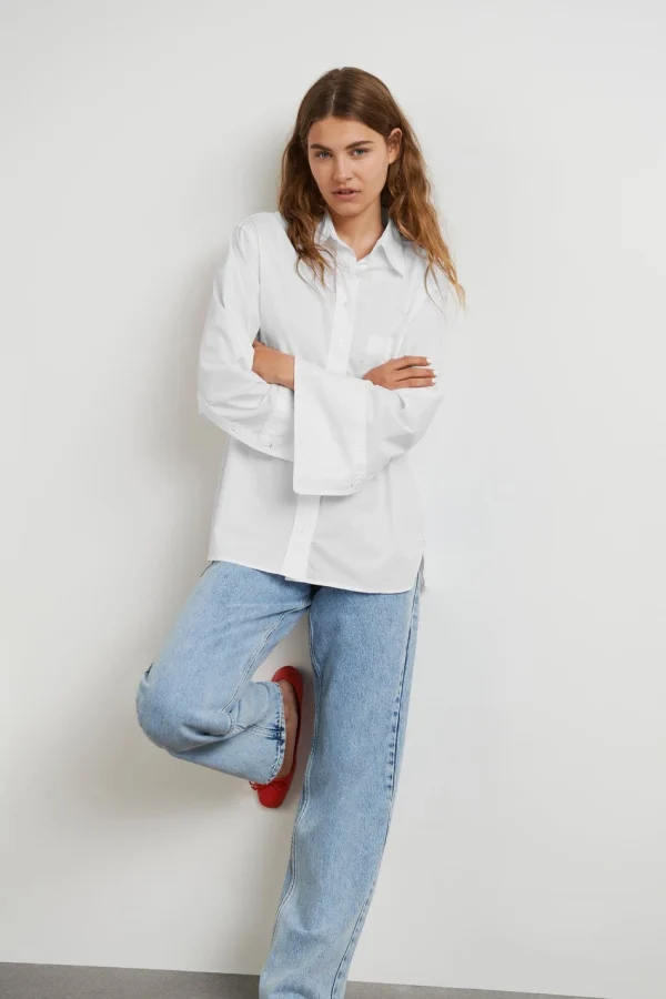 marques de renommée Gina Tricot Gizem Oversized Poplin Shirt White 1