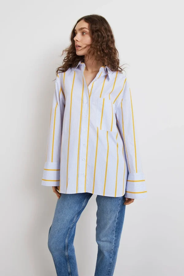 Gina Tricot Gizem Oversized Poplin Shirt Yellow/stripe guranteed de qualité 1