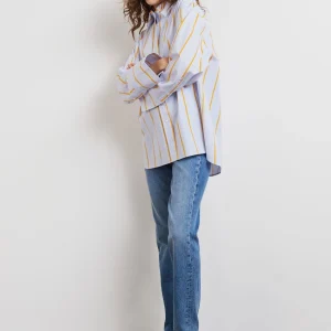 Gina Tricot Gizem Oversized Poplin Shirt Yellow/stripe guranteed de qualité 6