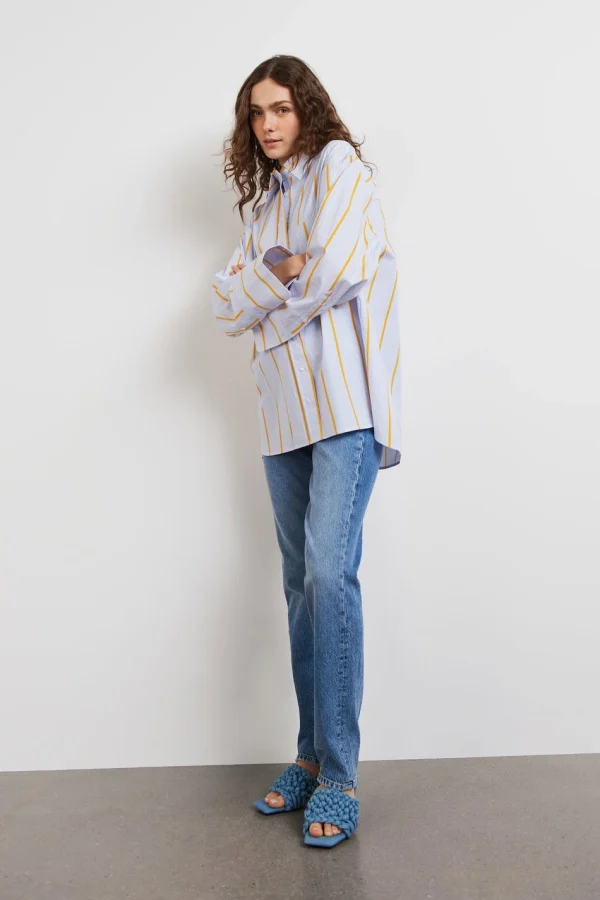 Gina Tricot Gizem Oversized Poplin Shirt Yellow/stripe guranteed de qualité 3