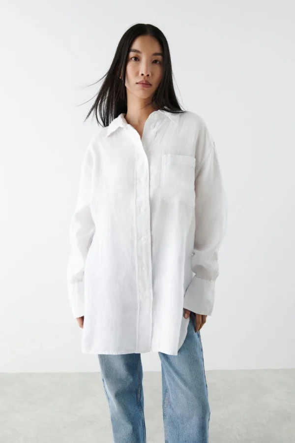 marques de renommée Gina Tricot Aliette Linen Shirt White 1
