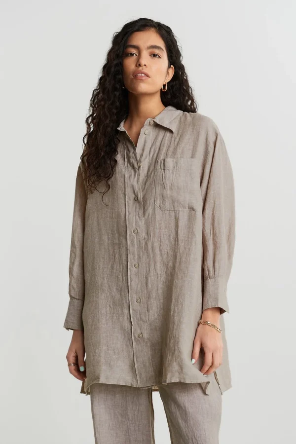 achetez pas cher Gina Tricot Aliette Linen Shirt Lt Linen Beige 1