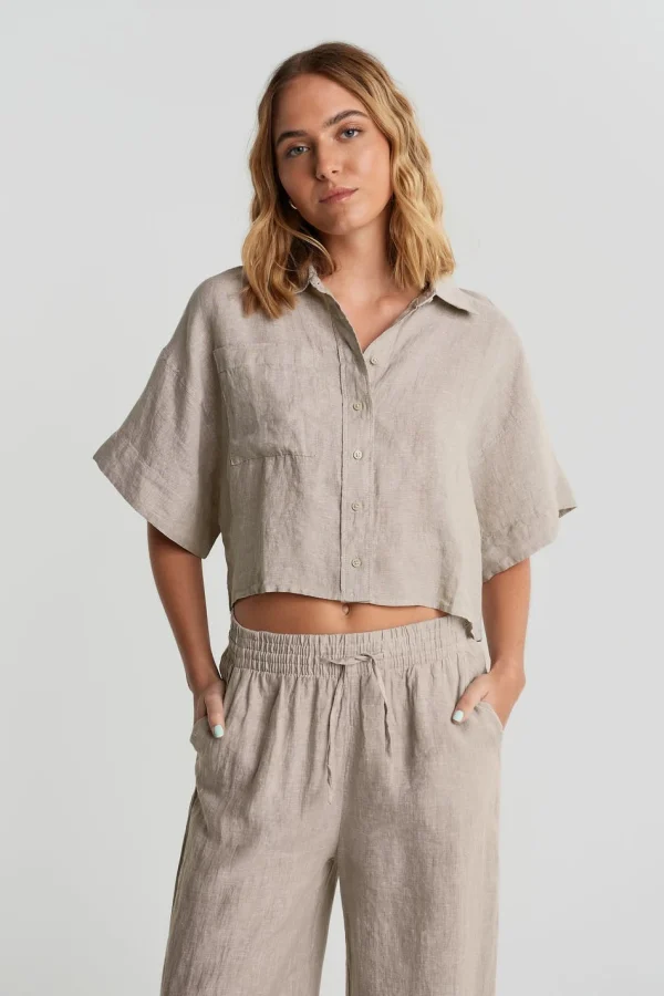 Nouvelle tendance Gina Tricot Wellie Linen Shirt Lt Linen Beige 1