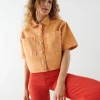 grande promotion Gina Tricot Short Sleeve Denim Shirt Washed Orange 8