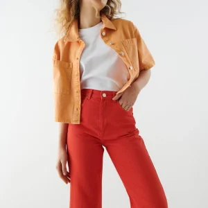 grande promotion Gina Tricot Short Sleeve Denim Shirt Washed Orange 6