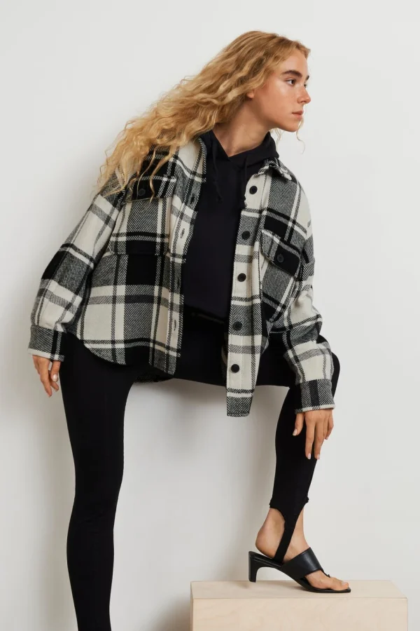 jusqu'à Gina Tricot Rory Flannel Shirt Black/white Chk 1