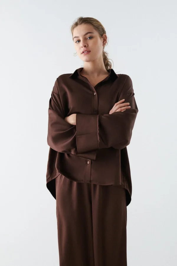 Gina Tricot Hanna Oversized Shirt Brown fashion pas cher 3
