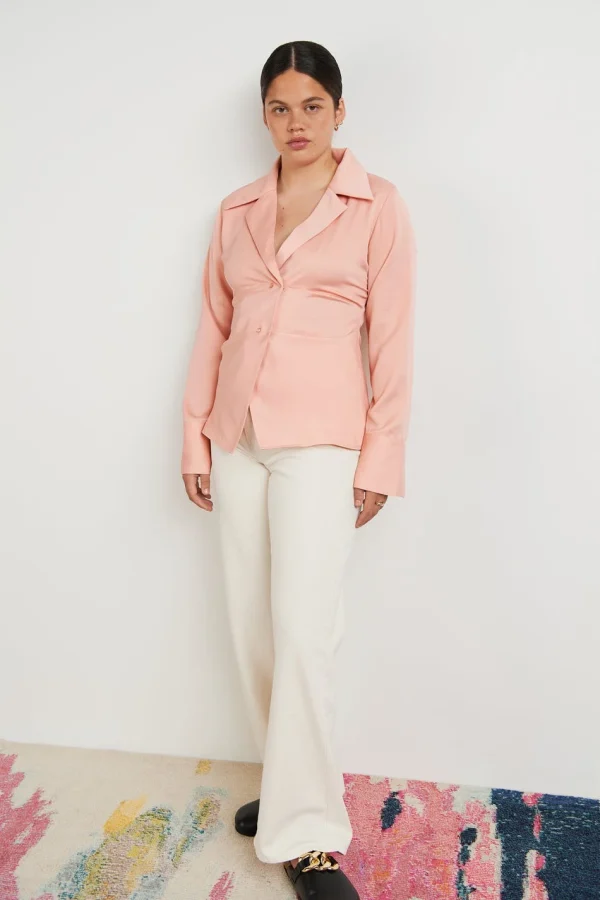 Gina Tricot Amra Satin Shirt Dusty Peach boutique en france 1