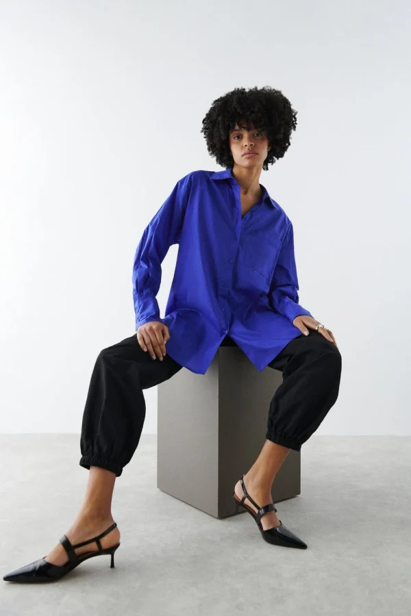 Gina Tricot Aliette Poplin Shirt Royal Blue Livraison internationale 1