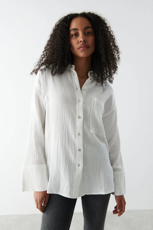 soldes de Noël Gina Tricot Siriana Shirt Offwhite 1