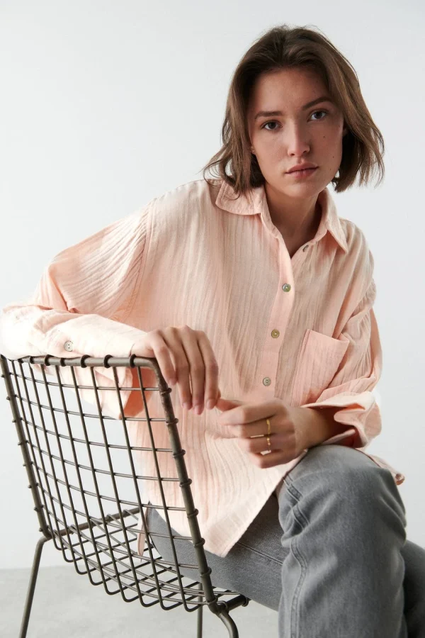Gina Tricot Siriana Shirt Light Apricot achat pas cher 1