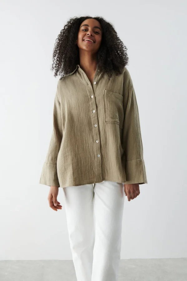 Gina Tricot Siriana Shirt Rosted Cashew boutique pas cher 3