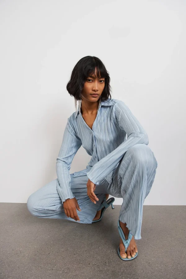 Retour Gratuit Gina Tricot Vienna Pleated Shirt Dusty Blue 1