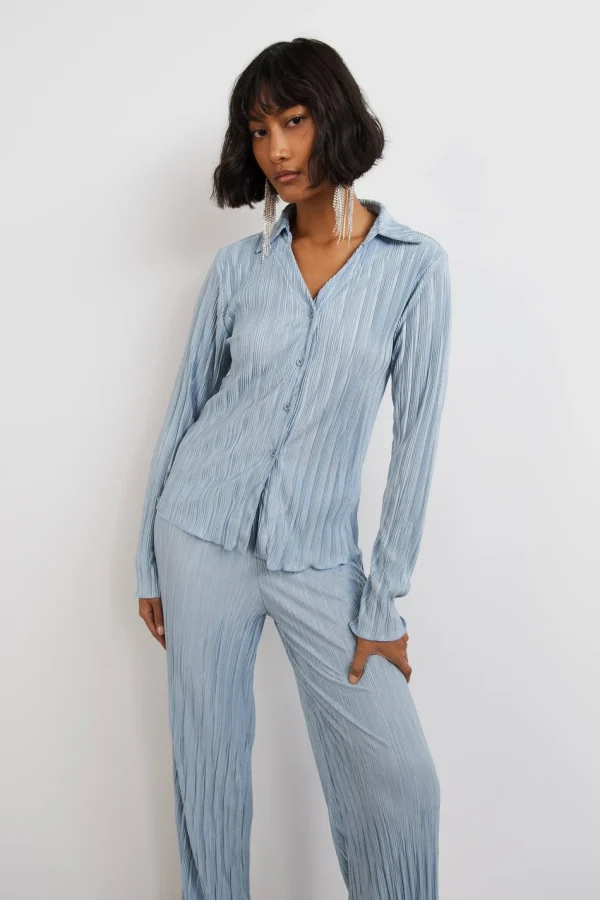 Retour Gratuit Gina Tricot Vienna Pleated Shirt Dusty Blue 3
