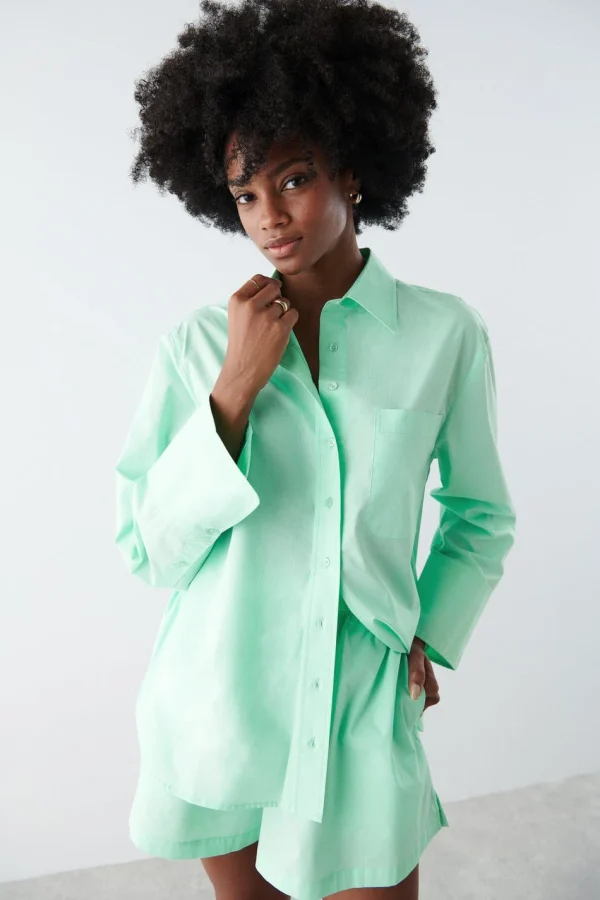 Gina Tricot Gizem Poplin Shirt Brook Green marques de renommée 1
