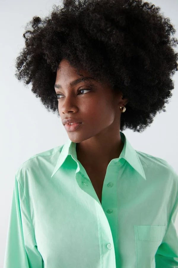 Gina Tricot Gizem Poplin Shirt Brook Green marques de renommée 3