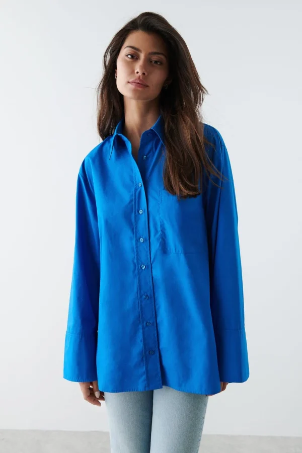 Gina Tricot Gizem Poplin Shirt French Blue à prix imbattables 1
