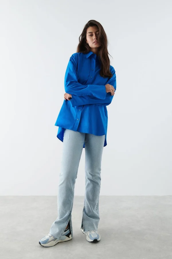 Gina Tricot Gizem Poplin Shirt French Blue à prix imbattables 3