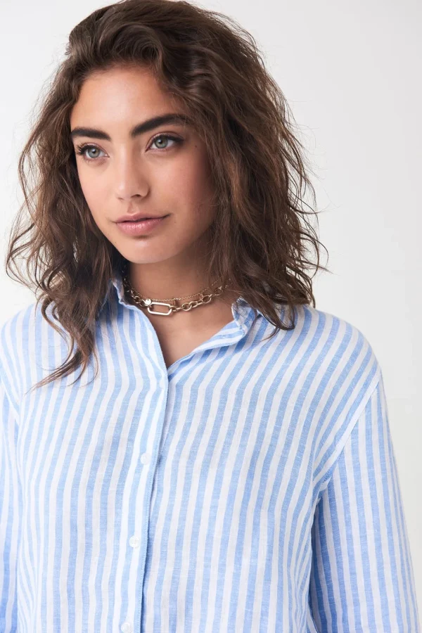 Réductions Gina Tricot Courtney Linen Shirt Blue Iris Str 3