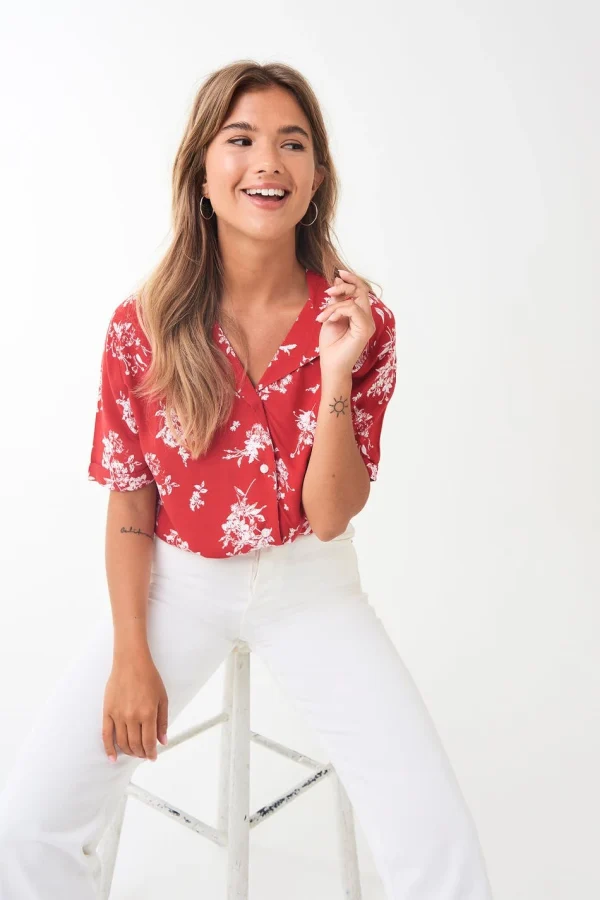 Gina Tricot Disa Resort Shirt Blossom Red Livraison gratuite 1