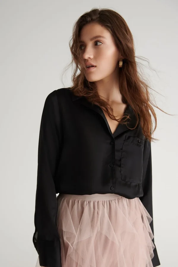 Gina Tricot Fanny Satin Shirt Black boutique 3