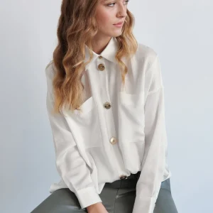 Gina Tricot Sivi Gold Button Shirt Offwhite Retour Facile et Gratuit 6