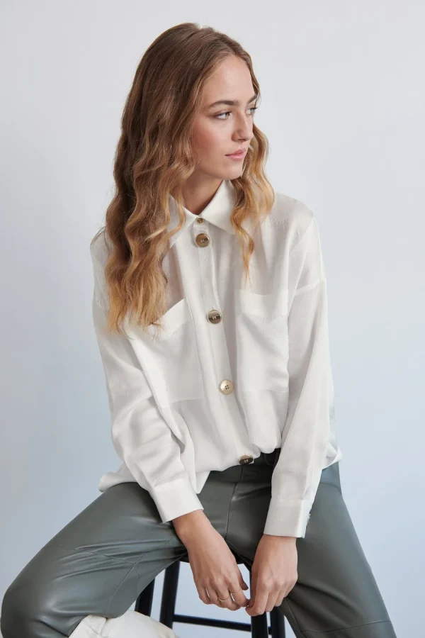 Gina Tricot Sivi Gold Button Shirt Offwhite Retour Facile et Gratuit 3