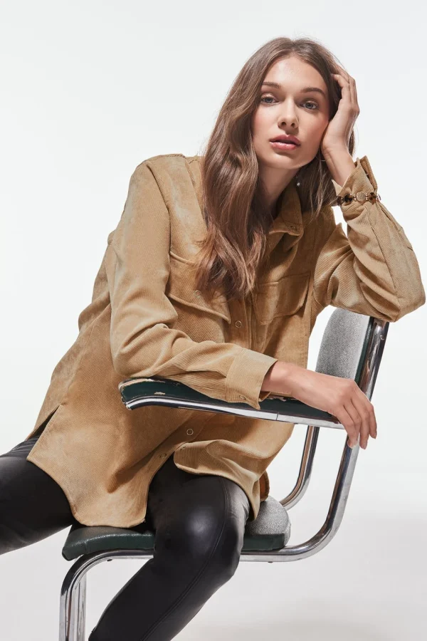 Gina Tricot Wellie Corduroy Shirt Camel Beige boutique en france 1