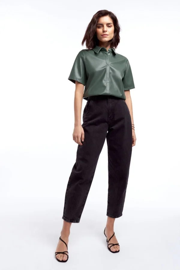 Gina Tricot Mia Shortsleeve Pu Shirt Duck Green livraison la plus rapide 3
