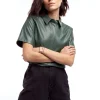Gina Tricot Mia Shortsleeve Pu Shirt Duck Green livraison la plus rapide 10