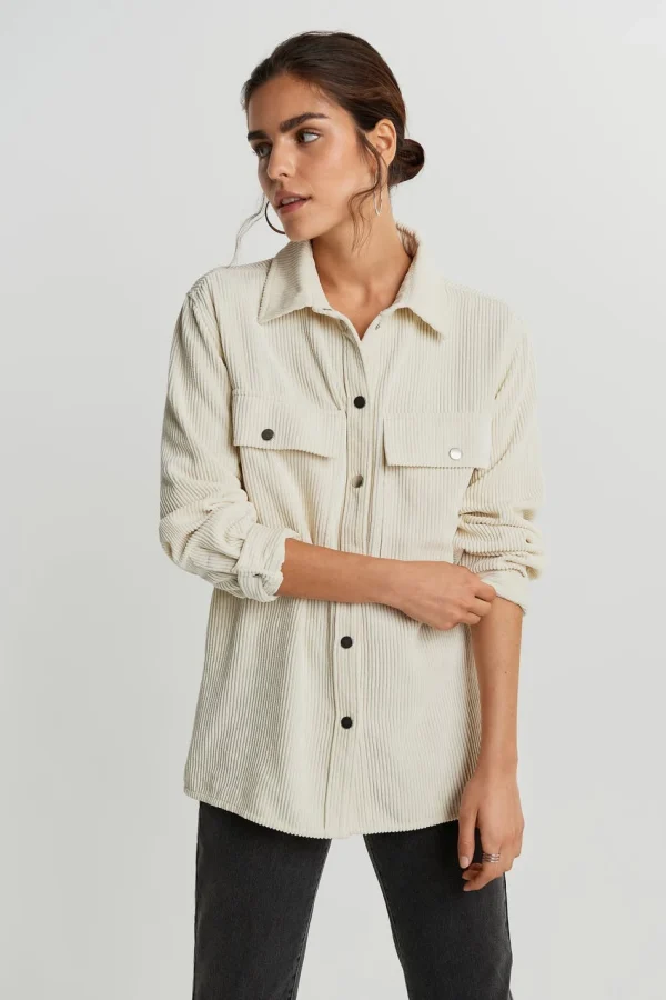 Gina Tricot Cory Corduroy Shirt White Aspargus Pas Cher soldes France 1
