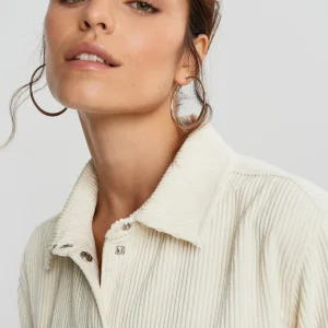 Gina Tricot Cory Corduroy Shirt White Aspargus Pas Cher soldes France 6